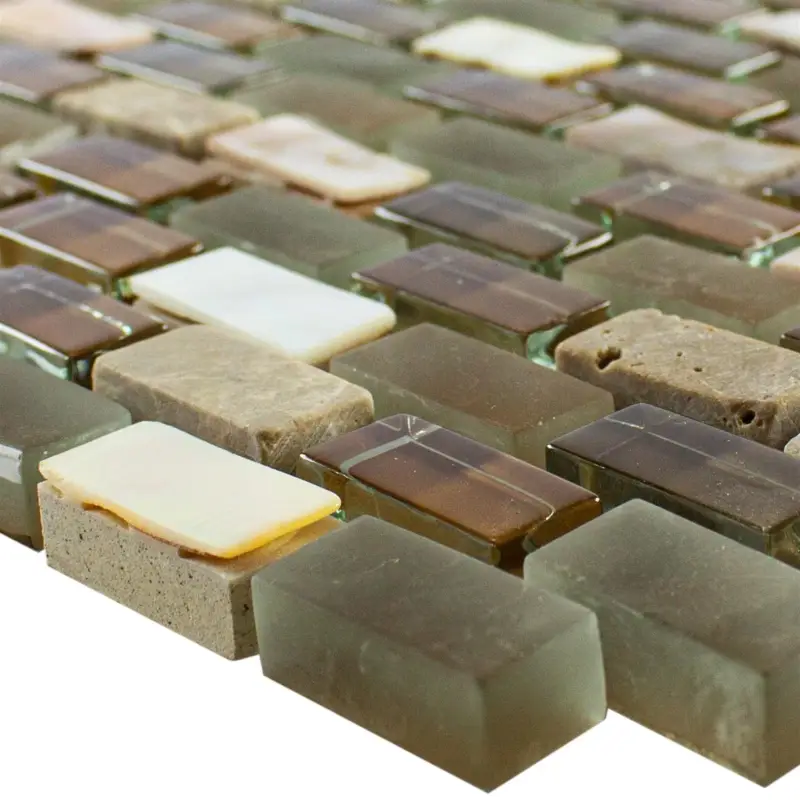 Zertifiziert Muster von Glas Naturstein Perlmutt Mosaikfliese Admiral Braun