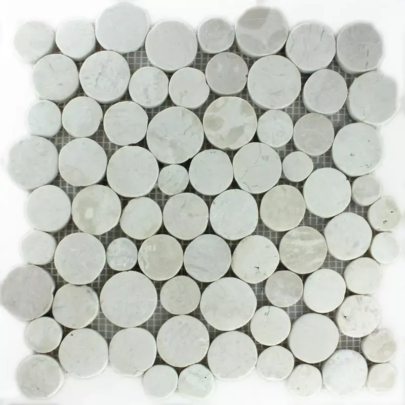 Neu Im Sortiment Muster von Mosaikfliesen Flusskiesel Coin Rund Weiss