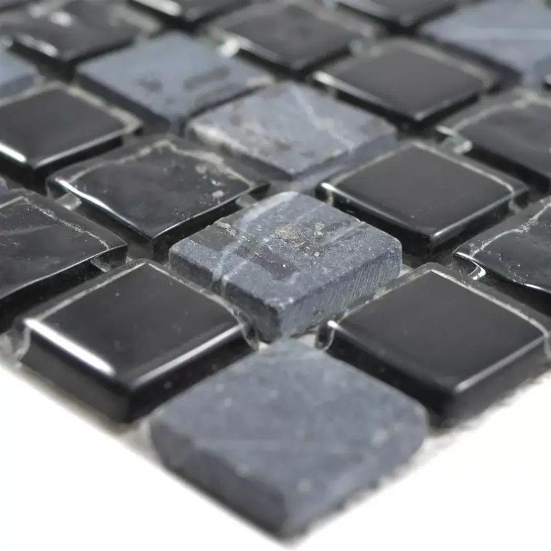 Angebot Muster von Glas Naturstein Mosaikfliesen Zekova Schwarz Grau
