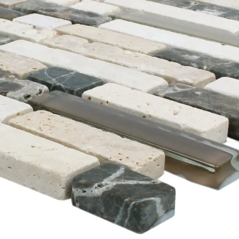 Aktuell Muster von Mosaikfliesen Milos Glas Naturstein Mix Braun Beige Verbund