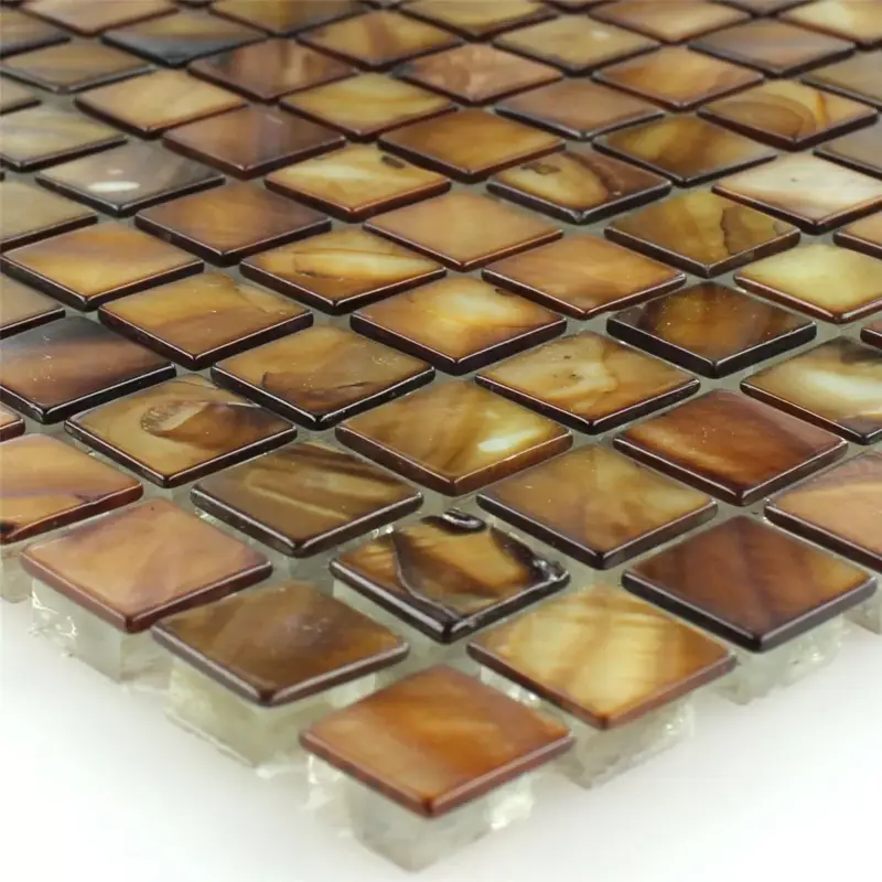 Muster von Mosaikfliesen Glas Perlmutt Effekt Braun Gold Billig