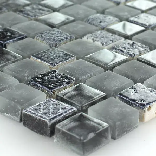 Angebot Muster von Mosaikfliesen Escimo Glas Naturstein Mix Grey Black