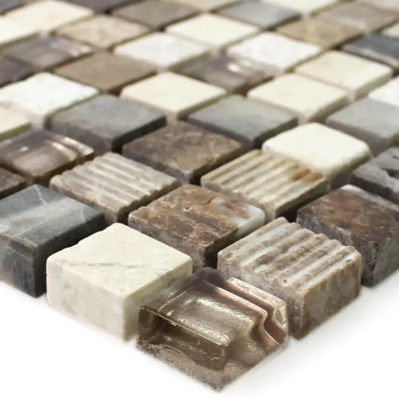 Muster von Mosaikfliesen Glas Naturstein Sonara Caramel Mix Sonderangebot