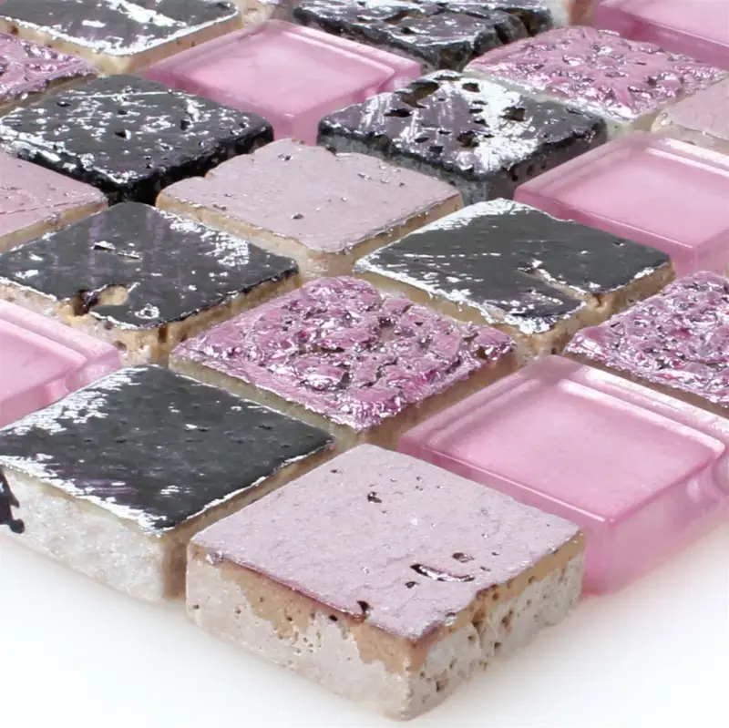 Muster Glas Naturstein Mosaikfliesen Colicos Pink Rosa Schwarz Preiswert