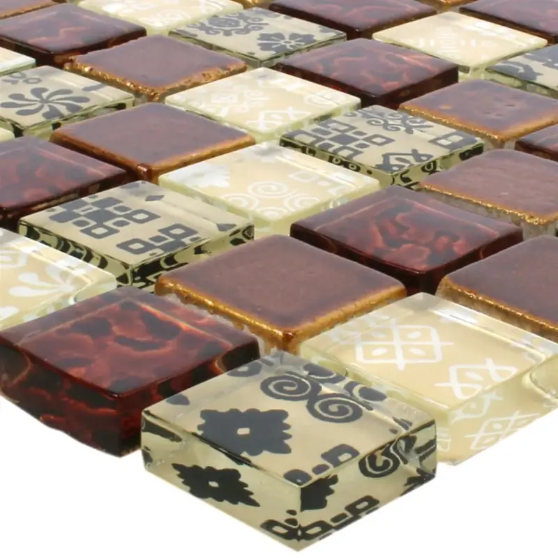 Knallerangebot Muster von Mosaikfliesen Resin Glas Belmont Rot Beige