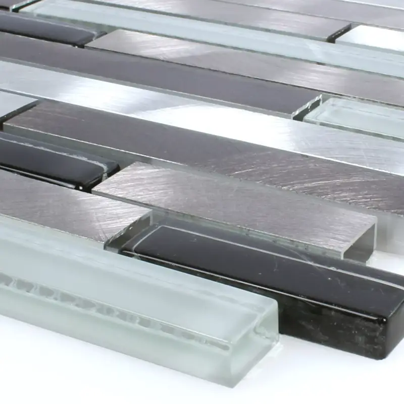 Zertifiziert Muster von Mosaikfliesen Aluminium Glas Braun Schwarz Weiss Silber