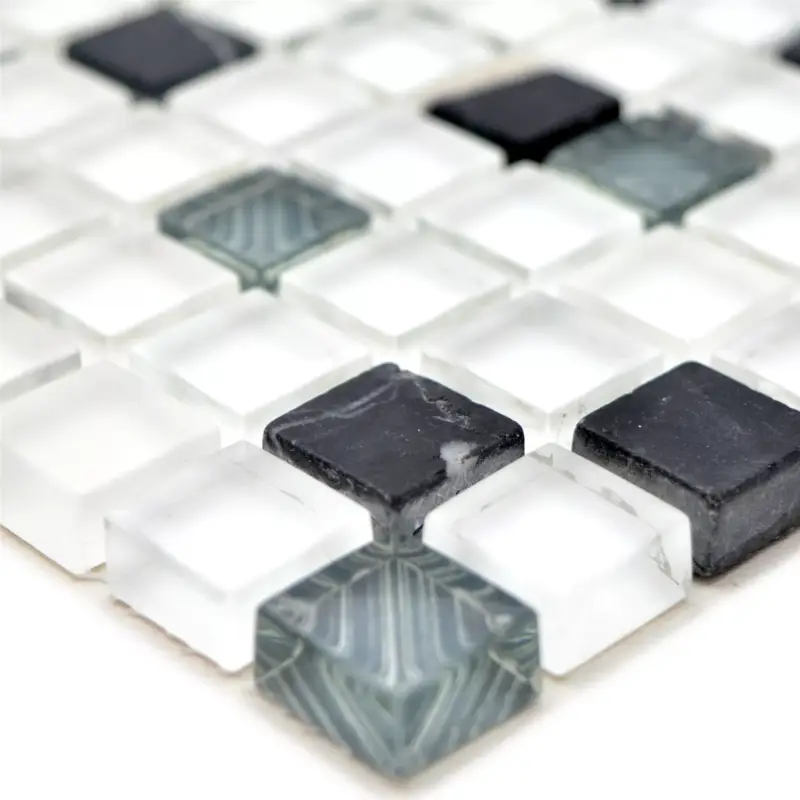 Bestseller Muster von Glasmosaik Natursteinfliesen Nexus Superweiß Schwarz