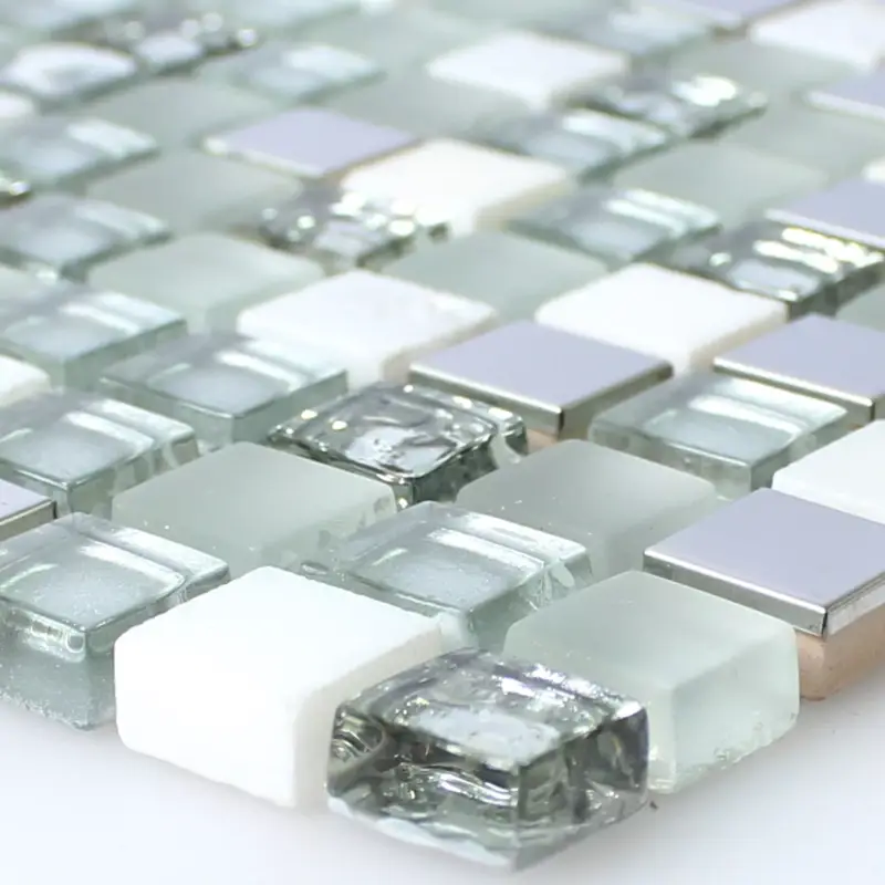 Rabatt Muster von Glas Edelstahl Naturstein Mosaik Fliesen Weiss Silber