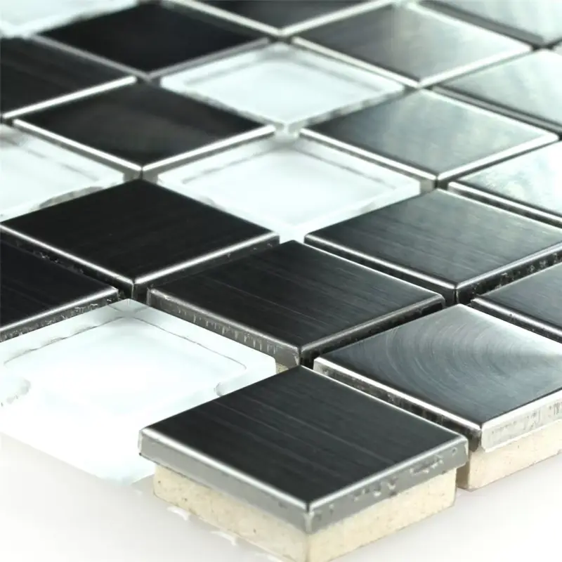 Muster von Mosaikfliesen Edelstahl Glas Weiss Silber Beliebt