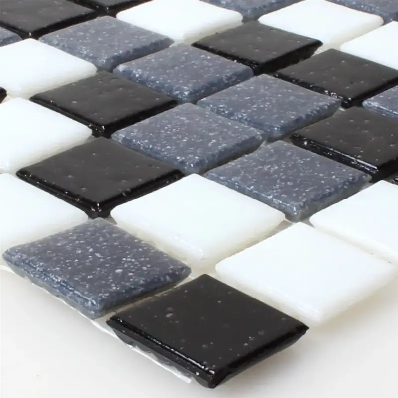 Muster von Mosaikfliesen Glas Weiss Grau Schwarz Mix Günstig