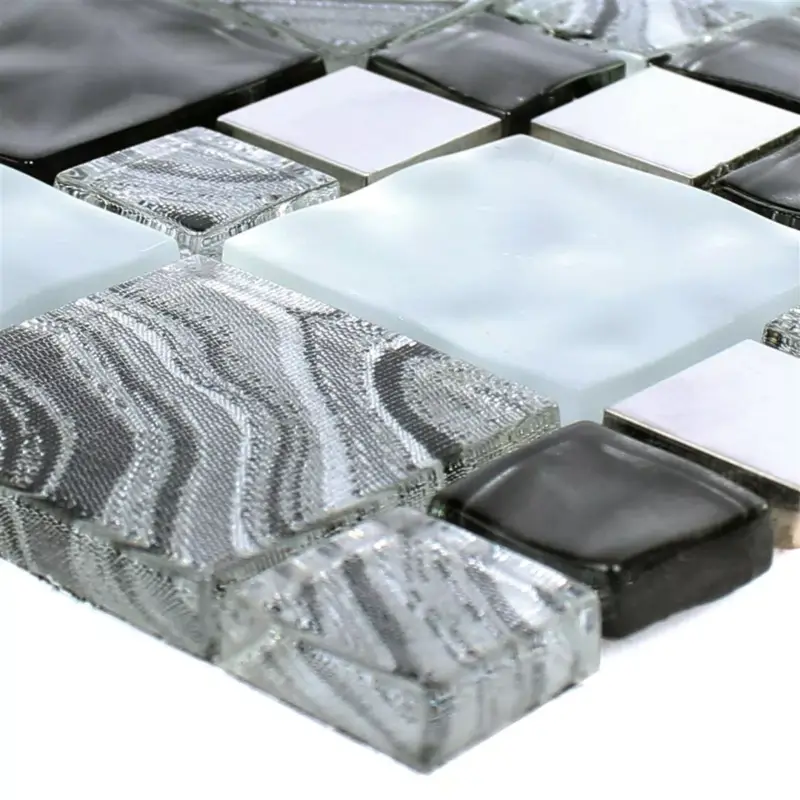 Schneller Versand Glas Metall Edelstahl Mosaikfliesen Zadar Grau Schwarz