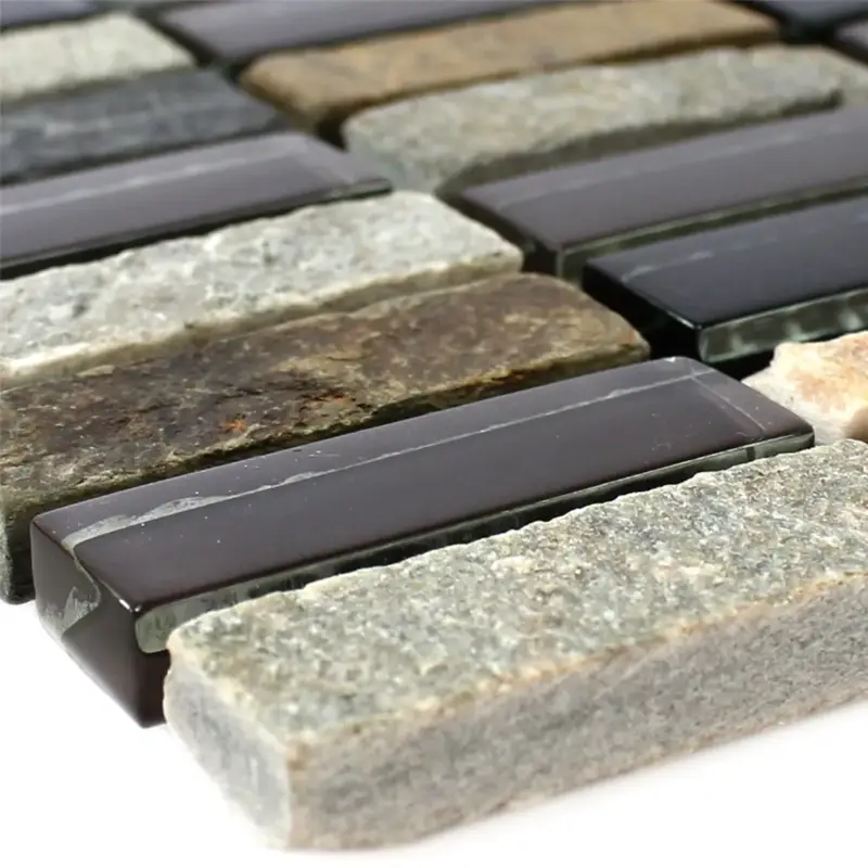 Zertifiziert Glas Quarzit Naturstein Mosaikfliesen Abracadabra Grau Braun