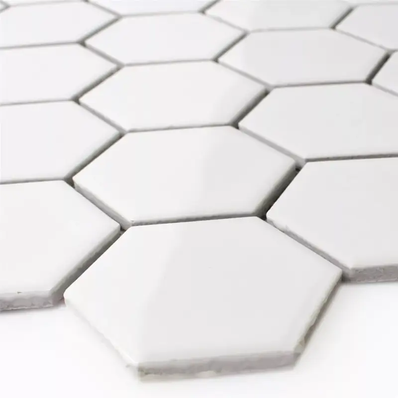 Angebot Muster von Mosaikfliesen Keramik Hexagon Weiss Glänzend H51