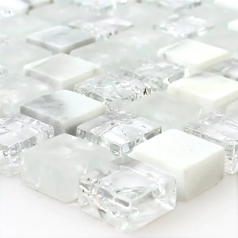 Schnäppchen Glas Marmor Mosaikfliesen Weiß Malawi Bruchglas Quadrat