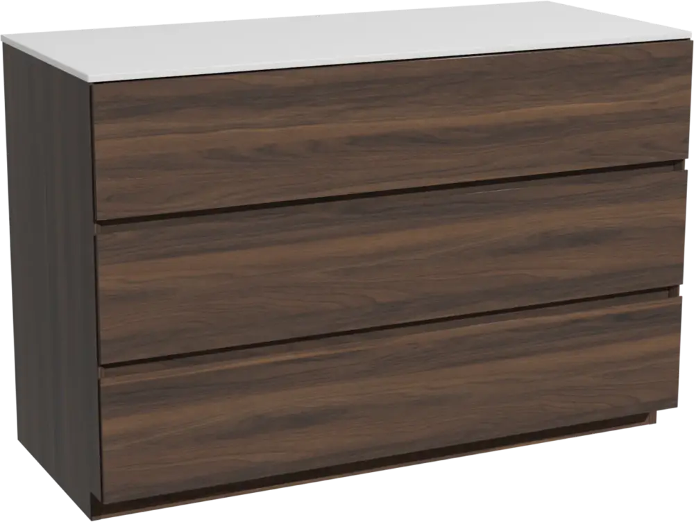 Zertifiziert Storke Edge freistehendes Möbelstück Set: 120 x 52 cm, Nussbaum, mit Tavola Einzel- oder Doppel Waschtischplatte, Solid Surface Weiß matt