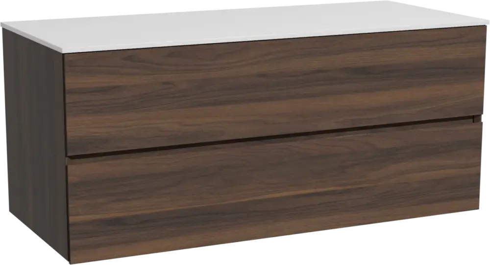 Top-Preis Storke Edge hängendes Möbelstück Set: 120 x 52 cm, Nussbaum, mit Tavola Einzel- oder Doppel Waschtischplatte, Solid Surface Weiß matt