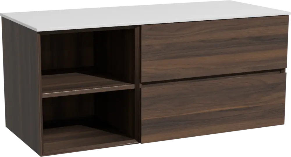 Aktuell Storke Edge hängendes Möbelstück Set: 120 x 52 cm, Nussbaum, mit Tavola Einzel- oder Doppel Waschtischplatte, Solid Surface Weiß matt