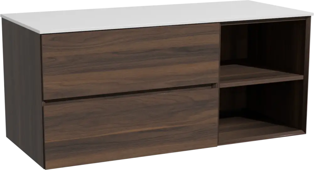 Top-Preis Storke Edge hängendes Möbelstück Set: 120 x 52 cm, Nussbaum, mit Tavola Einzel- oder Doppel Waschtischplatte, Solid Surface Weiß matt