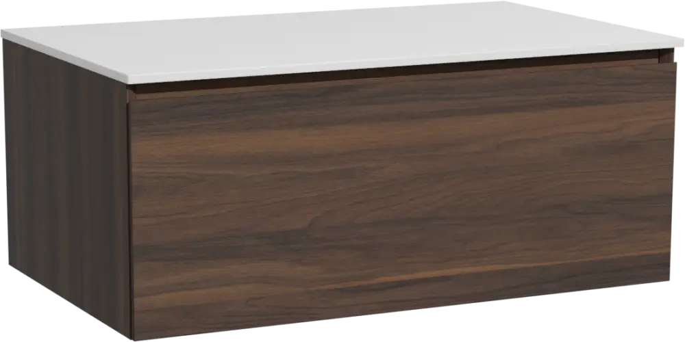 Top-Seller Storke Edge hängendes Möbelstück Set: 85 x 52 cm, Nussbaum, mit Tavola Einzel Waschtischplatte, Solid Surface Weiß matt