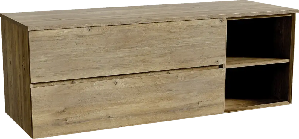 Top-Preis Storke Edge hängendes Möbelstück Set: 150 x 52 cm, Rohe Eiche, mit Panton Einzel- oder Doppel Waschtischplatte, Melamin Rohe Eiche