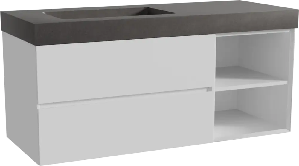 Storke Edge hängendes Möbelstück Set: 130 x 52 cm, Weiß matt, mit Scuro High Waschtisch links, Quarz Schwarz matt Super-Preis