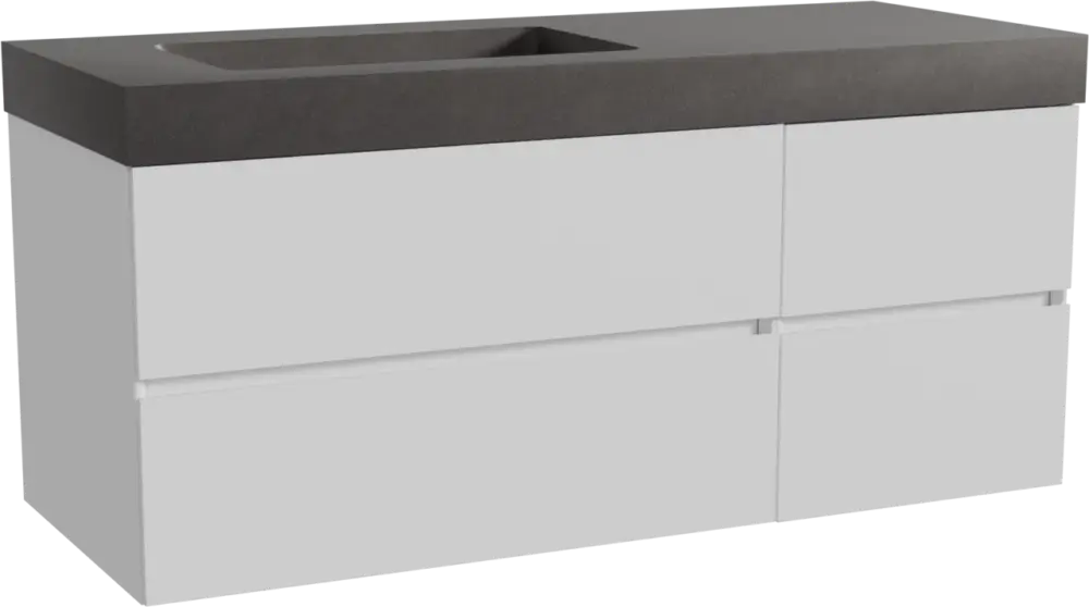 Top-Seller Storke Edge hängendes Möbelstück Set: 130 x 52 cm, Weiß matt, mit Scuro High Waschtisch links, Quarz Schwarz matt