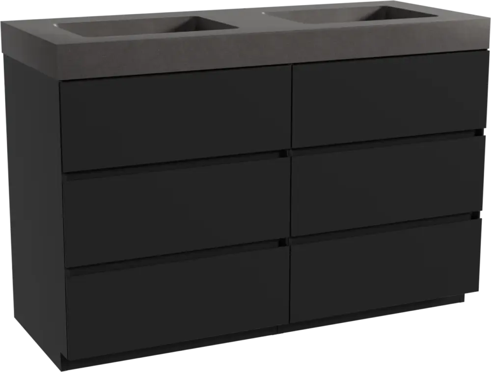 Storke Edge freistehendes Möbelstück Set: 130 x 52 cm, Schwarz matt, mit Scuro High Doppelwaschtisch, Quarz Schwarz matt Direktkauf