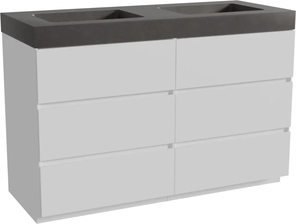 Storke Edge freistehendes Möbelstück Set: 130 x 52 cm, Weiß matt, mit Scuro High Doppelwaschtisch, Quarz Schwarz matt Direkt Vom Hersteller
