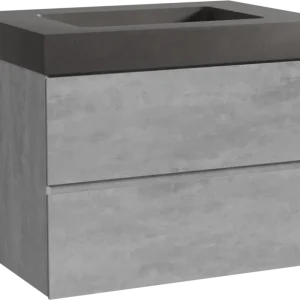 Zertifiziert Storke Edge hängendes Möbelstück Set: 75 x 52 cm, Beton dunkelgrau, mit Scuro High Einzelwaschtisch, Quarz Schwarz matt