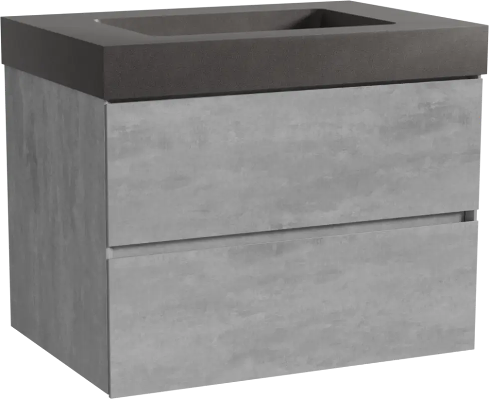 Zertifiziert Storke Edge hängendes Möbelstück Set: 75 x 52 cm, Beton dunkelgrau, mit Scuro High Einzelwaschtisch, Quarz Schwarz matt