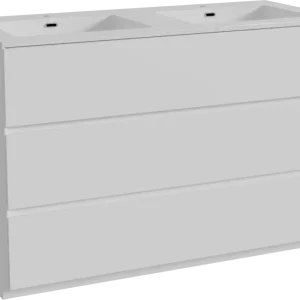 Abverkauf Storke Edge freistehendes Möbelstück Set: 120 x 52 cm, Weiß matt, mit Diva Doppelwaschtisch, Marmorkomposit Weiß glänzend