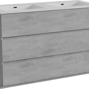 Zertifiziert Storke Edge freistehendes Möbelstück Set: 120 x 52 cm, Beton dunkelgrau, mit Diva Doppelwaschtisch, Marmorkomposit Weiß glänzend