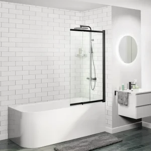 Heißes Angebot Luca Varess Vetras erweiterbare Badewannenaufsatz 100 cm, Klarglas, Schwarzes Profil