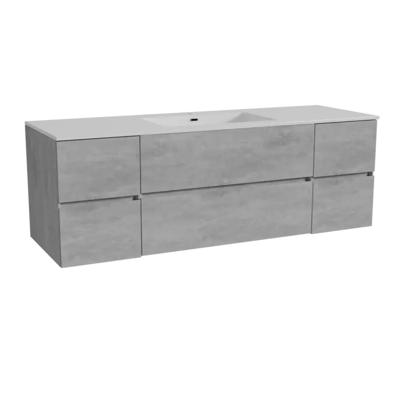 Neue Kollektion Storke Edge hängendes Möbelstück Set: 155 x 52 cm, Beton dunkelgrau, mit Diva Einzelwaschtisch, Marmorkomposit Weiß glänzend