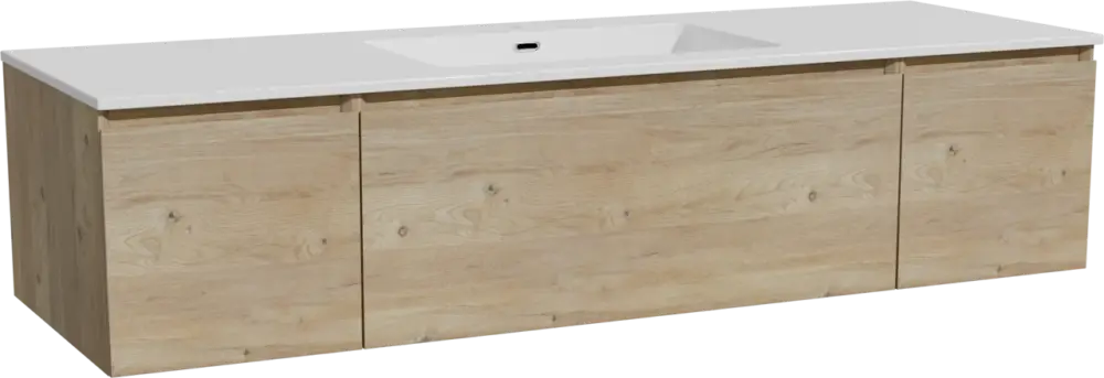Saisonangebot Storke Edge hängendes Möbelstück Set: 155 x 52 cm, Rohe Eiche, mit Diva Einzelwaschtisch, Marmorkomposit Weiß glänzend