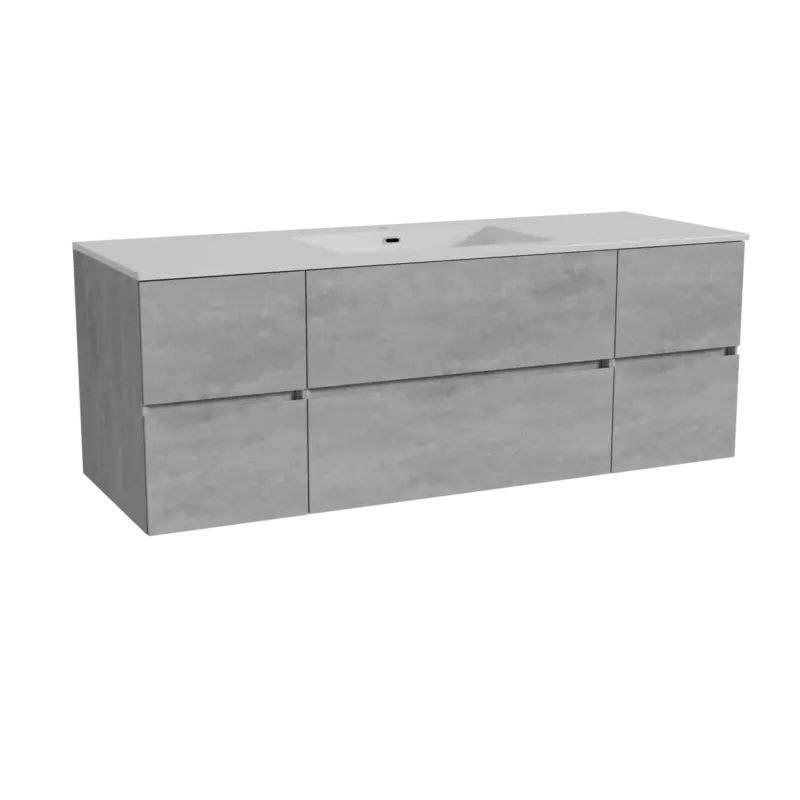 Sonderaktion Storke Edge hängendes Möbelstück Set: 145 x 52 cm, Beton dunkelgrau, mit Diva Einzelwaschtisch, Marmorkomposit Weiß glänzend