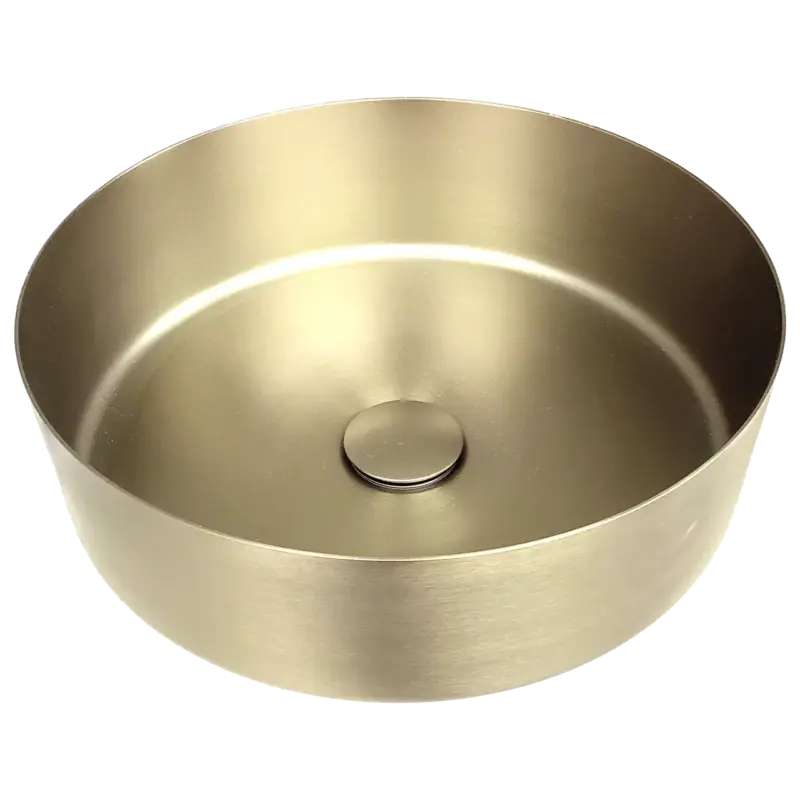 Balmani Accia Aufsatzwaschbecken: Brushed Champagne Gold, Edelstahl, rund, Ø 36 cm Online Kaufen