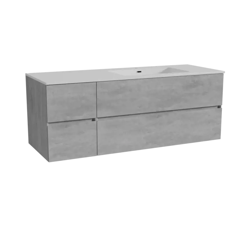 Storke Edge hängendes Möbelstück Set: 140 x 52 cm, Beton dunkelgrau, mit Diva Waschtisch rechts, Marmorkomposit Weiß glänzend Bestseller