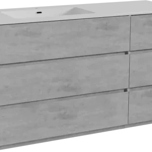 Abverkauf Storke Edge freistehendes Möbelstück Set: 140 x 52 cm, Beton dunkelgrau, mit Diva Waschtisch links, Marmorkomposit Weiß glänzend
