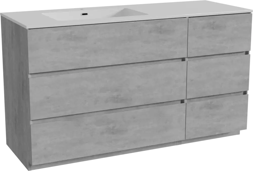 Abverkauf Storke Edge freistehendes Möbelstück Set: 140 x 52 cm, Beton dunkelgrau, mit Diva Waschtisch links, Marmorkomposit Weiß glänzend
