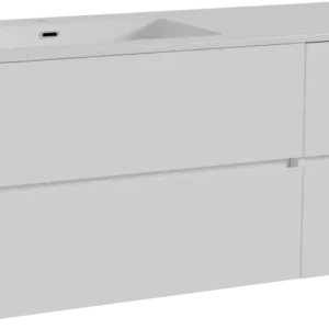 Zertifiziert Storke Edge hängendes Möbelstück Set: 130 x 52 cm, Weiß glänzend, mit Diva Waschtisch links, Marmorkomposit Weiß glänzend