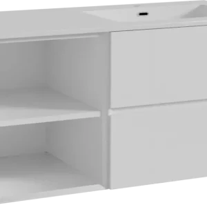 Top-Preis Storke Edge hängendes Möbelstück Set: 110 x 52 cm, Weiß glänzend, mit Diva Waschtisch rechts, Marmorkomposit Weiß glänzend