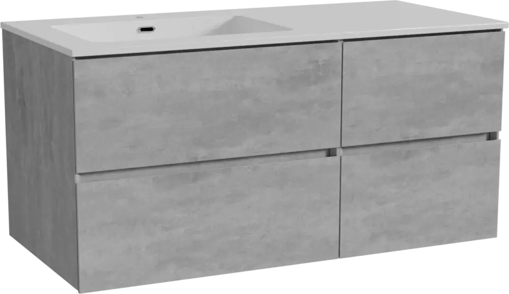 Zertifiziert Storke Edge hängendes Möbelstück Set: 110 x 52 cm, Beton dunkelgrau, mit Diva Waschtisch links, Marmorkomposit Weiß glänzend