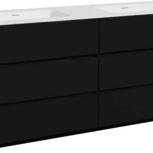 Wochenendangebot Storke Edge freistehendes Möbelstück Set: 170 x 52 cm, Schwarz matt, mit Mata Doppelwaschtisch, Solid Surface Weiß matt