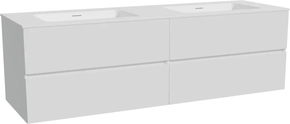 Preisreduziert Storke Edge hängendes Möbelstück Set: 170 x 52 cm, Weiß matt, mit Mata Doppelwaschtisch, Solid Surface Weiß matt