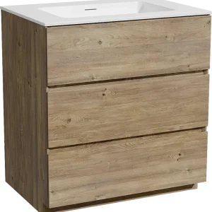 Wochenendangebot Storke Edge freistehendes Möbelstück Set: 75 x 52 cm, Rohe Eiche, mit Mata Einzelwaschtisch, Solid Surface Weiß matt