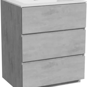 Abverkauf Storke Edge freistehendes Möbelstück Set: 65 x 52 cm, Beton dunkelgrau, mit Mata Einzelwaschtisch, Solid Surface Weiß matt