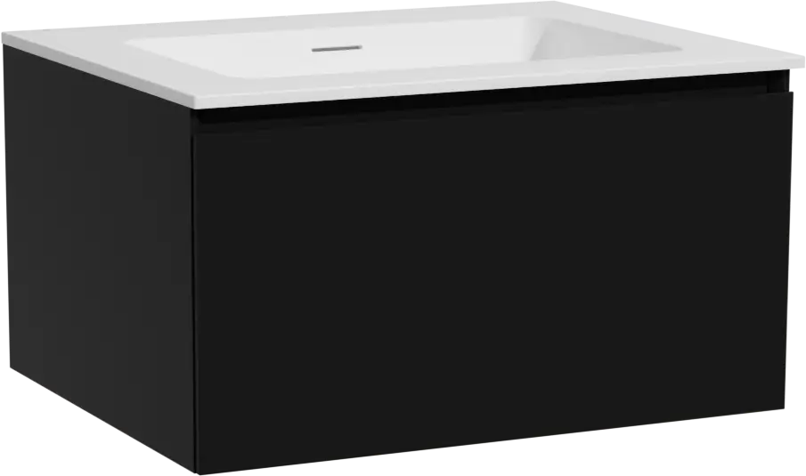 Storke Edge hängendes Möbelstück Set: 65 x 52 cm, Schwarz matt, mit Mata Einzelwaschtisch, Solid Surface Weiß matt Heißes Angebot