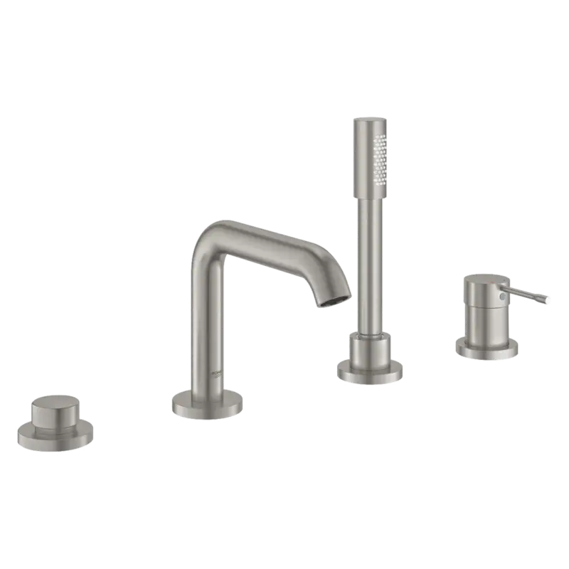 Begrenztes Angebot Grohe Essence 4-Loch Badewannenrandarmatur: Supersteel, mit Brausekopf