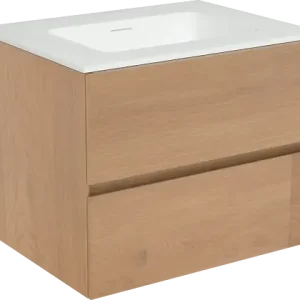 Abverkauf Storke Edge hängendes Möbelstück Set: 60 x 46 cm, Rohe Eiche, mit Mata Einzelwaschtisch, Solid Surface Weiß matt